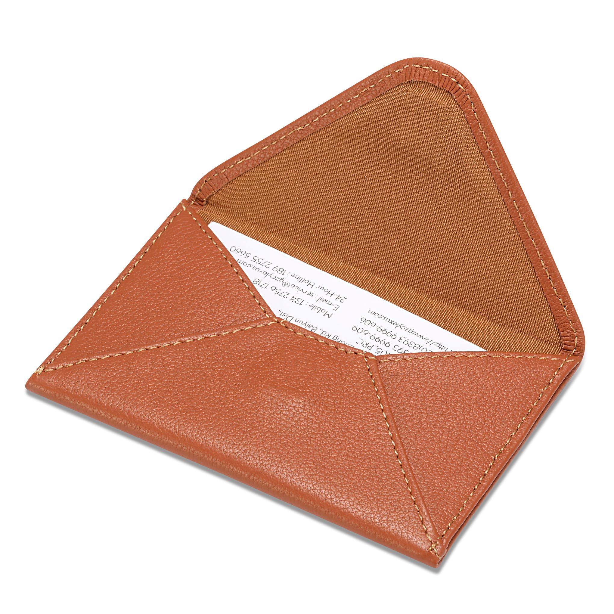 HISCOW Envelope Business Card Case with Magnet Closure - Italian Calfskin (Tan)