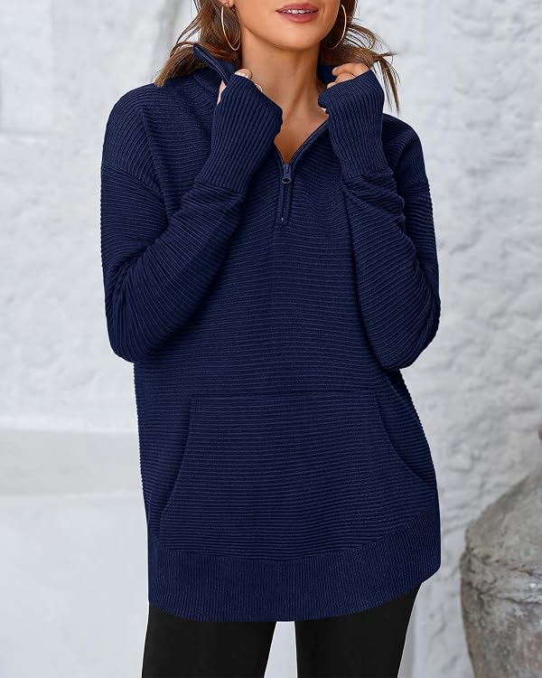 BTFBM Quarter Zip Sweaters for Women 2026 Fall Fashion,Navy Blue,S by BTFBM - Used condition - Image 4