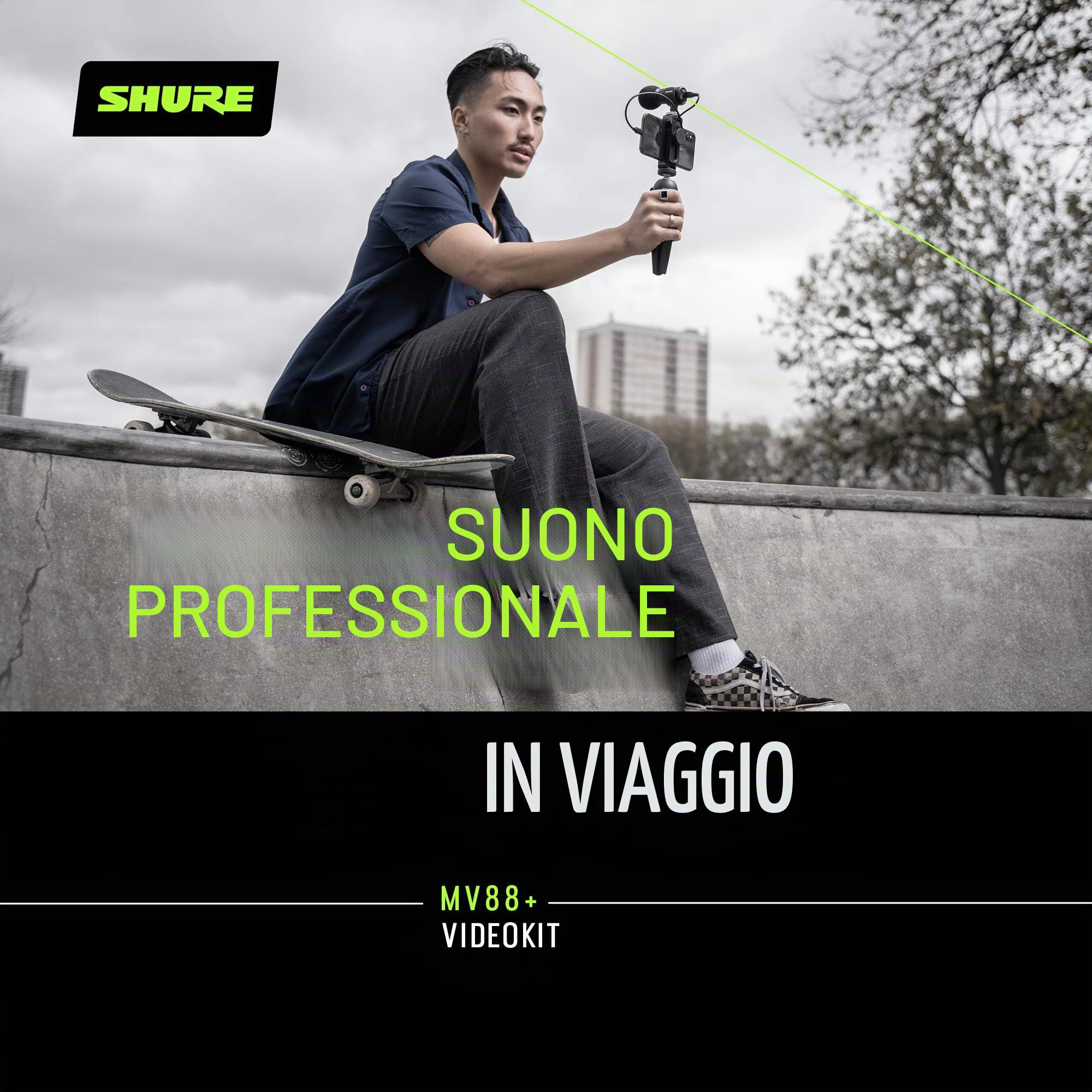 Shure MV88+ Kit Cablato Microfono digitale stereo a condensatore Kit video per Apple e Android, con treppiede Manfrotto PIXI, morsetto per telefono, supporto, cavi iOS e USB-C