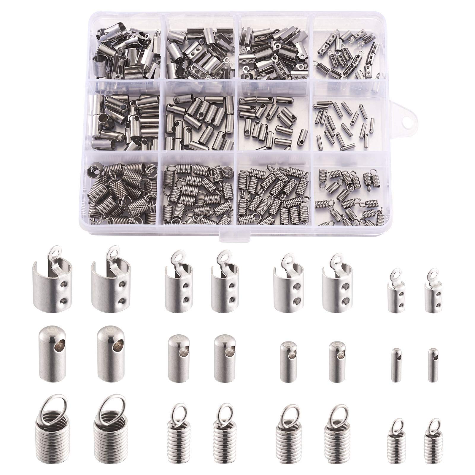 PandaHall Lot de 400 embouts de cordon à sertir en acier inoxydable - 3 tailles - Pour bracelet, collier, fabrication de bijoux PandaHall Lot de 400 embouts de cordon à sertir en acier inoxydable - 3 tailles - Pour bracelet, collier, fabrication de bijoux