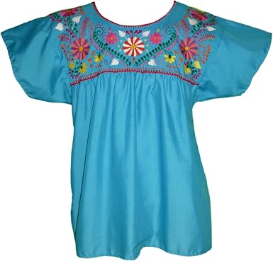 Puebla Mexican Blouse - Turquoise 