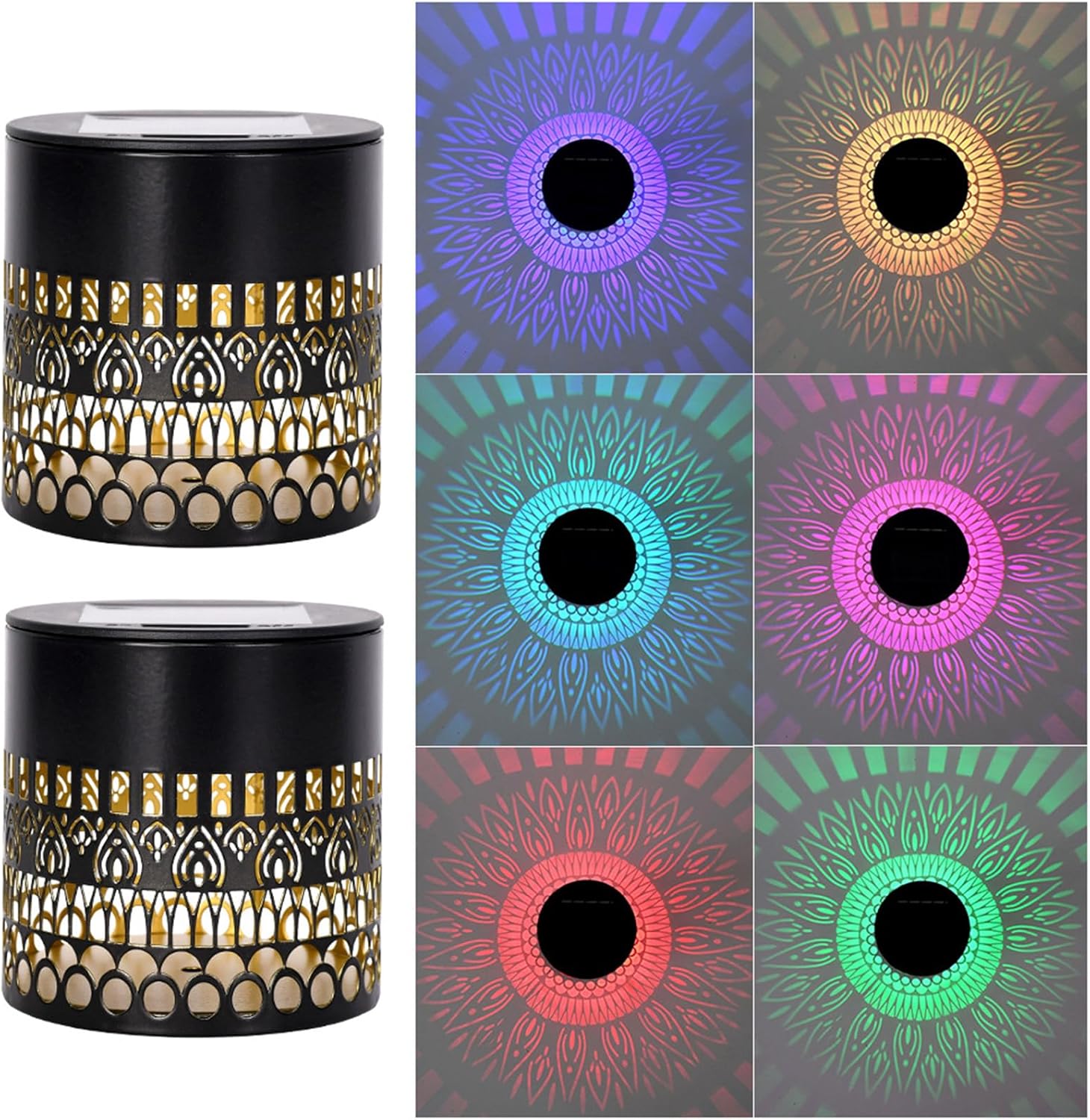 Decorative Solars Mandala Lights, Metal Solars Powered Outdoors Deck Steps Walls Lights, Mandala Theme Waterproof Fence Light for Garden Post Patio Backyard Yard Decor (Life Rings *2PCS)