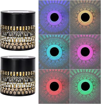 Decorative Solars Mandala Lights, Metal Solars Powered Outdoors Deck Steps Walls Lights, Mandala Theme Waterproof Fence Light for Garden Post Patio Backyard Yard Decor Life Rings *2PCS