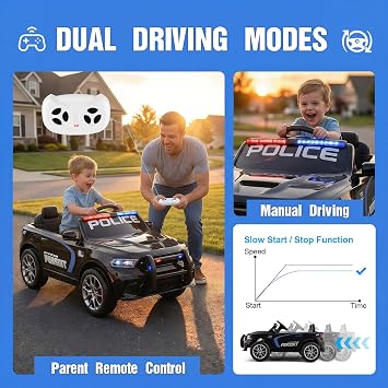 12V Kids Ride On Police Car, Licensed Dodge Durango Electric Ride On SUV with Remote Control,Dual 390 Motors, LED Lights, Music, Bluetooth, Siren, Megaphone Battery Powered Ride On Toy for Kids, Black