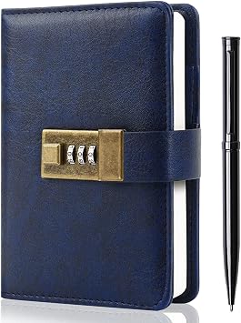 WEMATE A6 Journal with Lock, PU Leather Diary with Lock 192 Pages