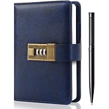 WEMATE A6 Journal with Lock, PU Leather Diary with Lock 192 Pages | Hardcover Notebook with Pen & Gift Box, Private Journal for Women Men, 4.3 x 6.18 in Dark Blue