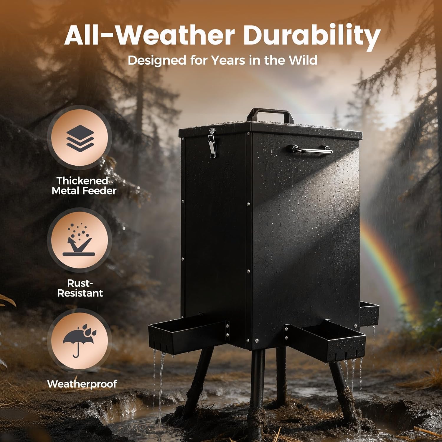 105L Gravity Deer Feeder Automatic Deer Corn Feeder with 4 Feeding Tray Wildlife Game Feeders Galvanized Steel Metal Food Dispenser for Animal Goats, Sheep