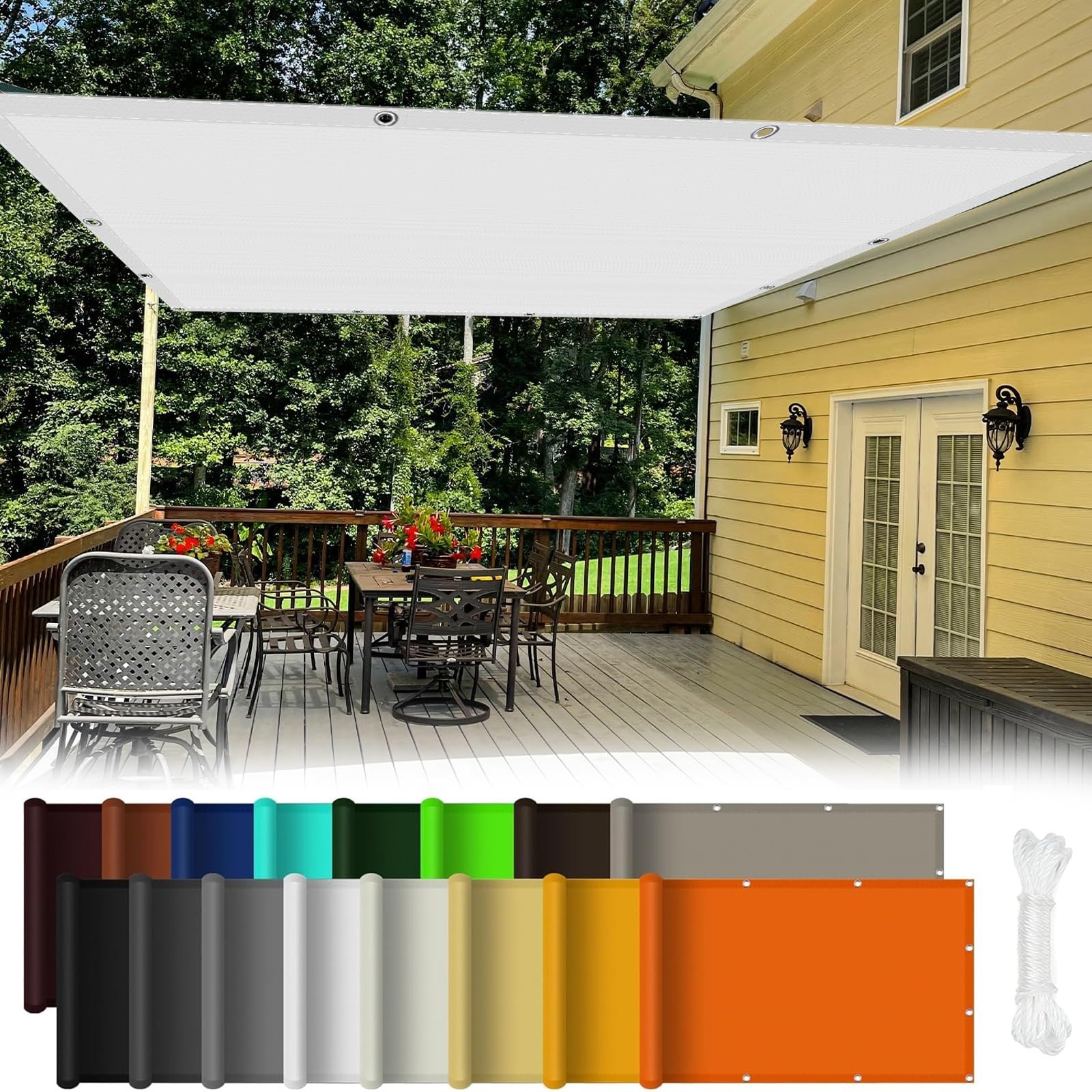 Filet d'ombrage blanc 3x9m imperméable avec corde de fixation anti-UV pour terrasse