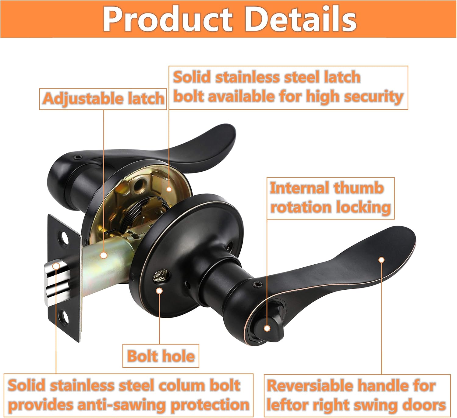 Bіg Sаlе 5 Pack Home/Office Privacy Door Lock, Interior Door Knob in Oil Rubbed Bronze Finish Wave Door Lever/Keyless Privacy Door Handle for Bedroom or Bathroom