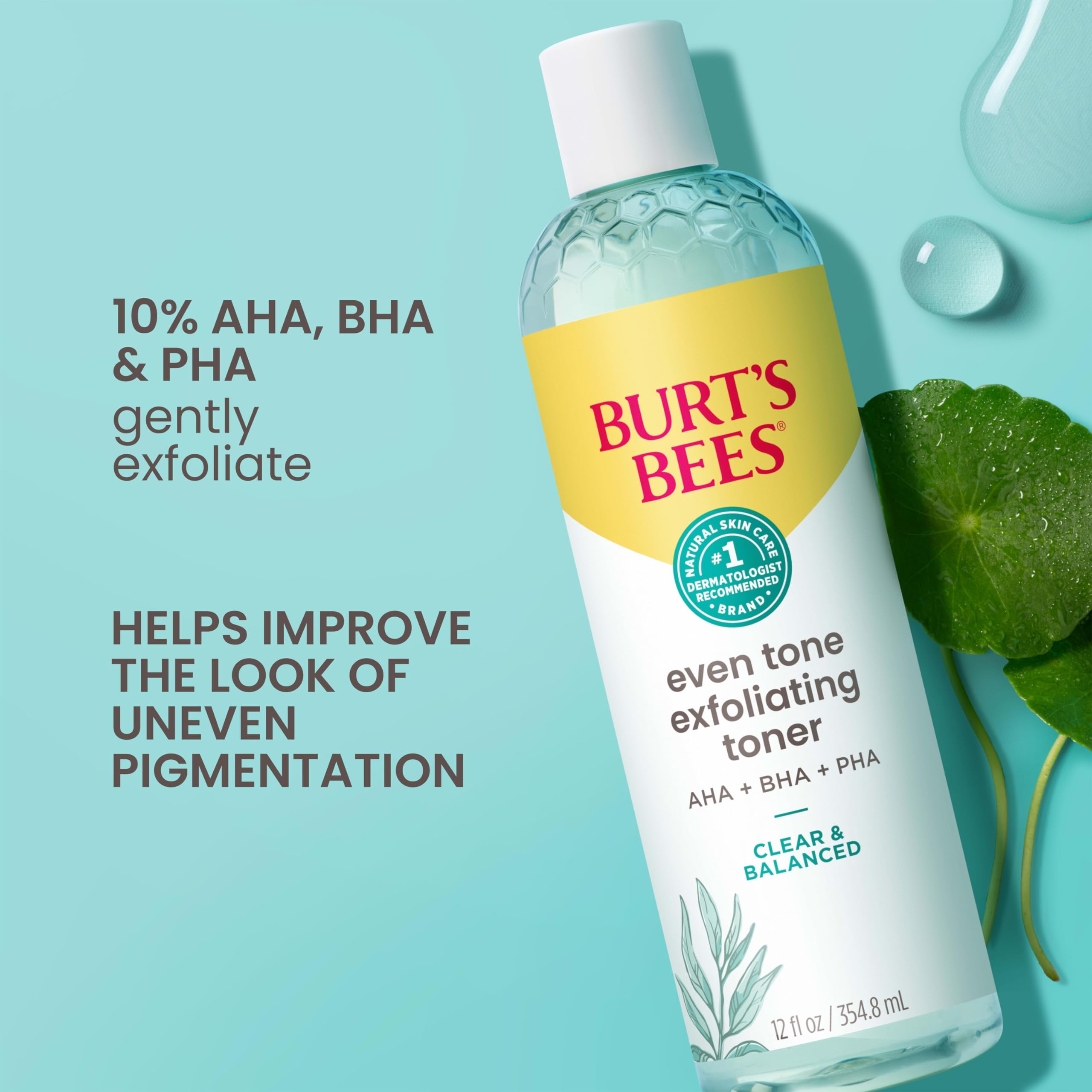 Burt's Bees Clear and Balanced Even Tone Liquid Face Exfoliator, Gentle Exfoliator Reduces Look of Pores and Improves Uneven Pigmentation, 12 Oz