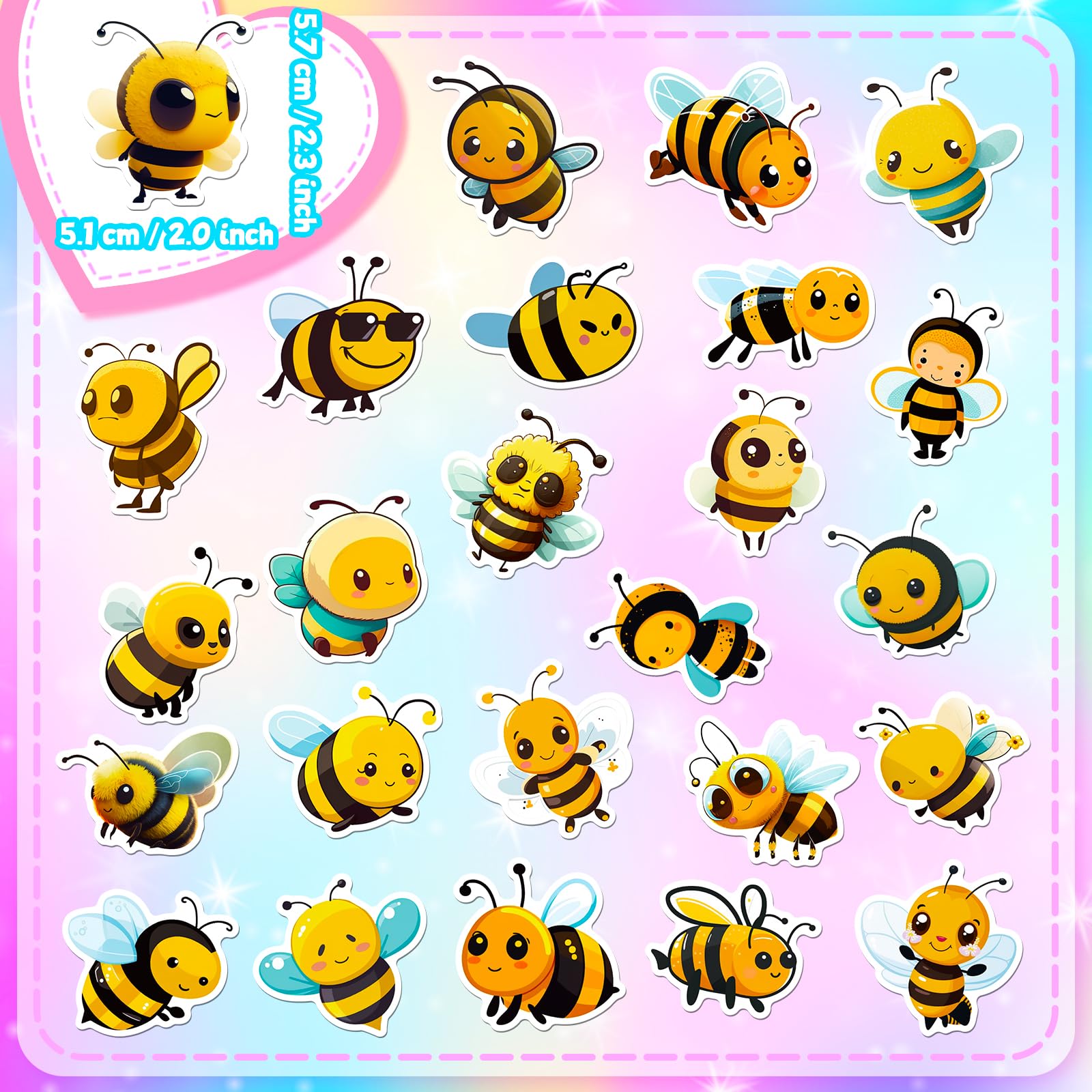 100 adesivi a forma di ape miele per bambini, in vinile, impermeabili, per bottiglie d'acqua, laptop, pacchetti, bagagli, skateboard, chitarra