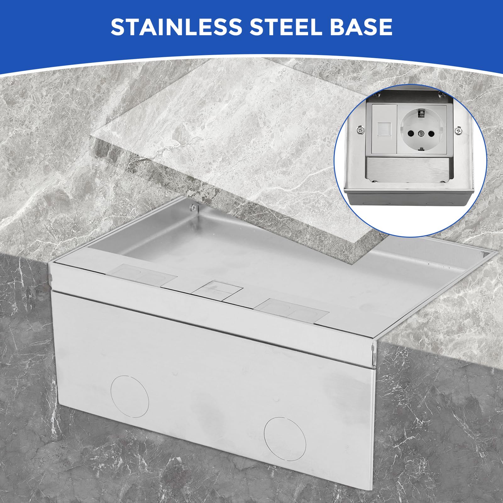 Scatola da Pavimento per Presa a Scomparsa | Set Presa 16A 4000W Acciaio Inox con Porta Rete, Esterna Impermeabile Incassabile per Uffici, Hotel, Scuole (1 Prese)