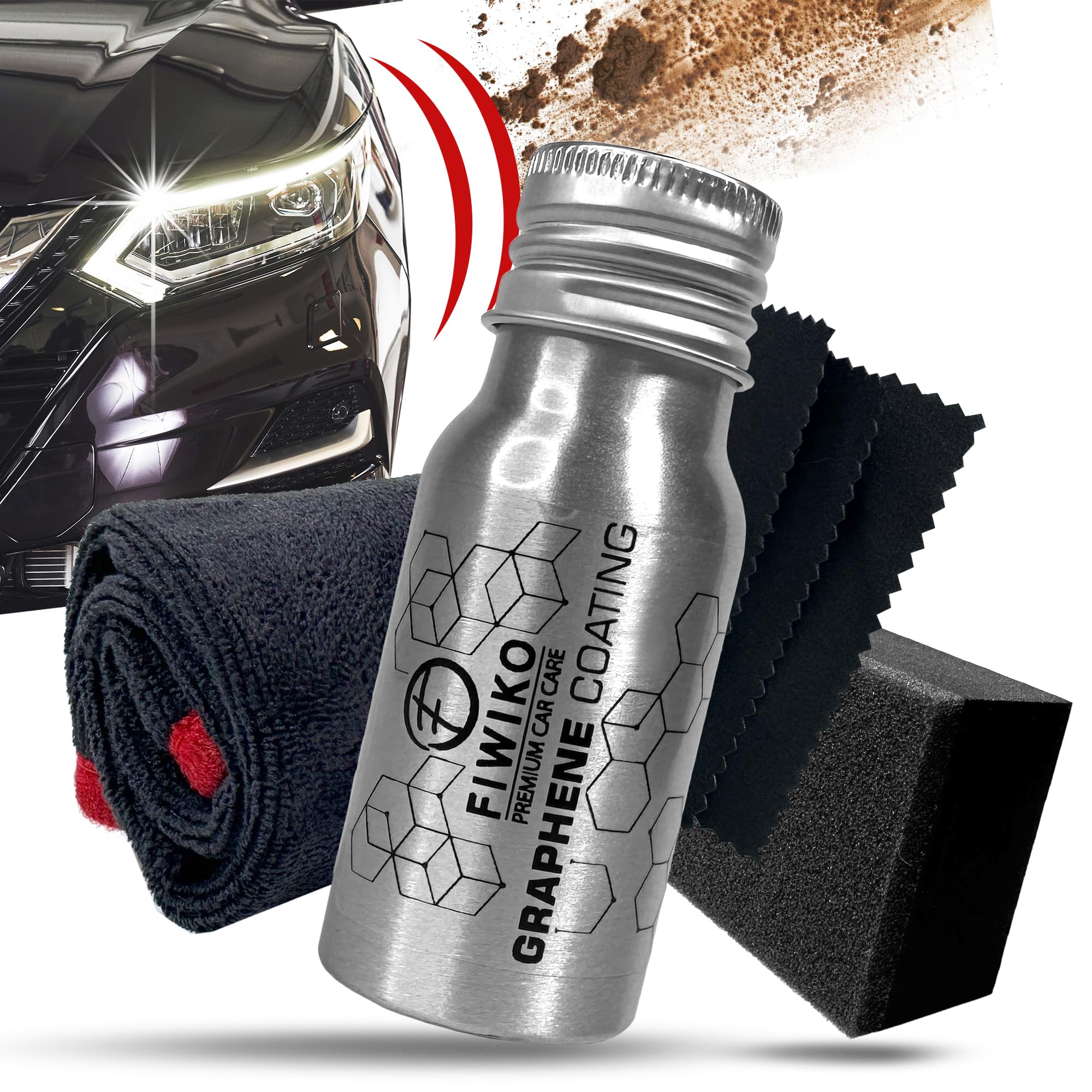 Premium Graphene Coating Kit 30 ml – bardzo trwała ochrona lakieru – głęboki połysk i silna hydrofobowość – nano powłoka grafenowa do samochodu, motocykla i felg – profesjonalna jakość
