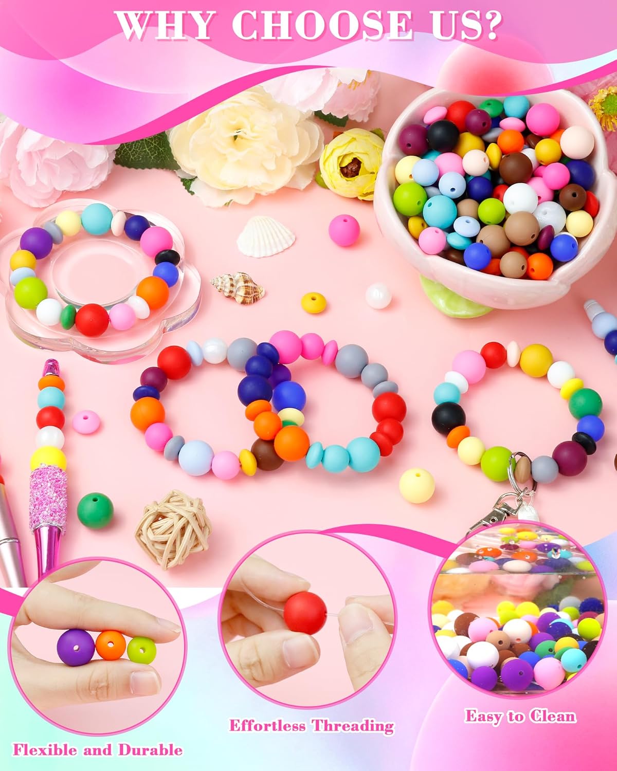 200Pcs FIVEIZERO Mixed Silicone Beads for Keychain Making, 12mm 15mm Round and 12mm Lentil Silicone Beads for Pens Bracelet Necklace DIY Crafts(Christmas Green) - Image 3