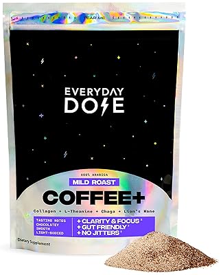 Everyday Dose Premium Adaptogenic Mushroom Coffee with Grass-Fed Collagen, Chaga, Lions Mane & L-Theanine for Better Focus, Energy, Digestion, Skin, and Immunity 30 Servings