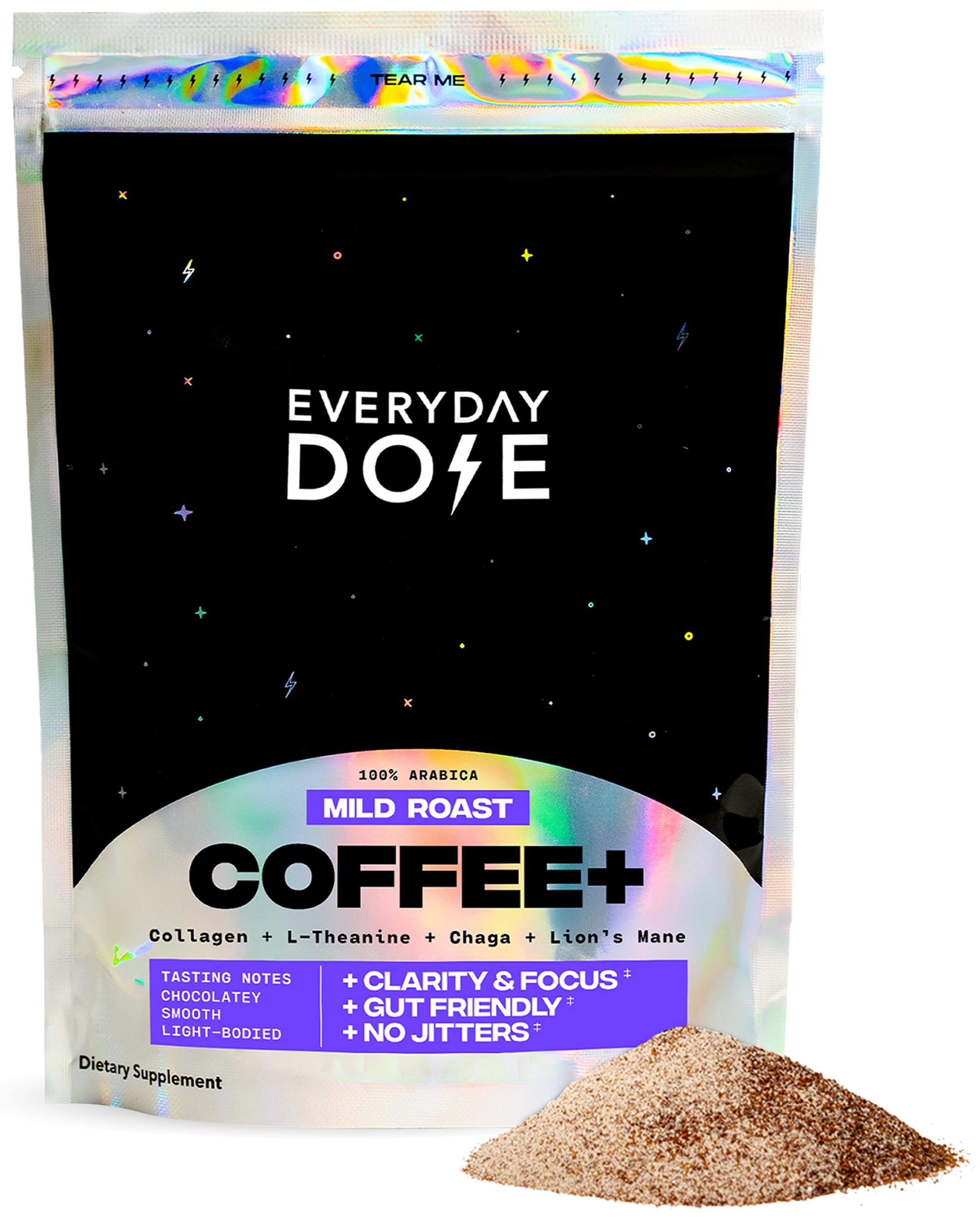 Everyday Dose Premium Adaptogenic Mushroom Coffee with Grass-Fed Collagen, Chaga, Lions Mane & L-Theanine for Better Focus, Energy, Digestion, Skin, and Immunity 30 Servings