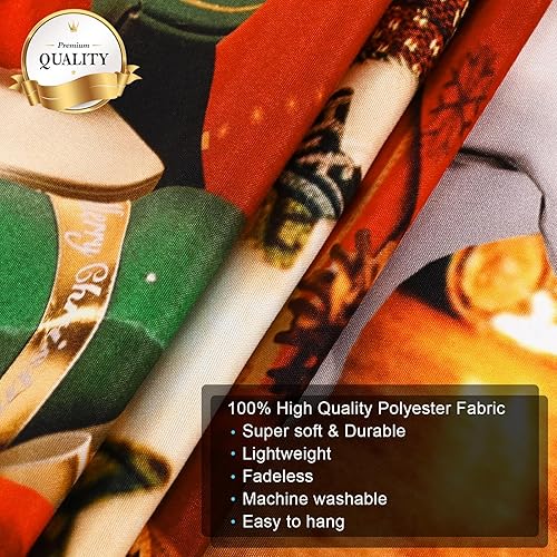 Miniatura 6 de Uspring Tapiz de pared de Navidad, chimenea, medias, tapices, caja de regalo, tapiz de muñeco de nieve, reno, tapiz colorido para decoración de