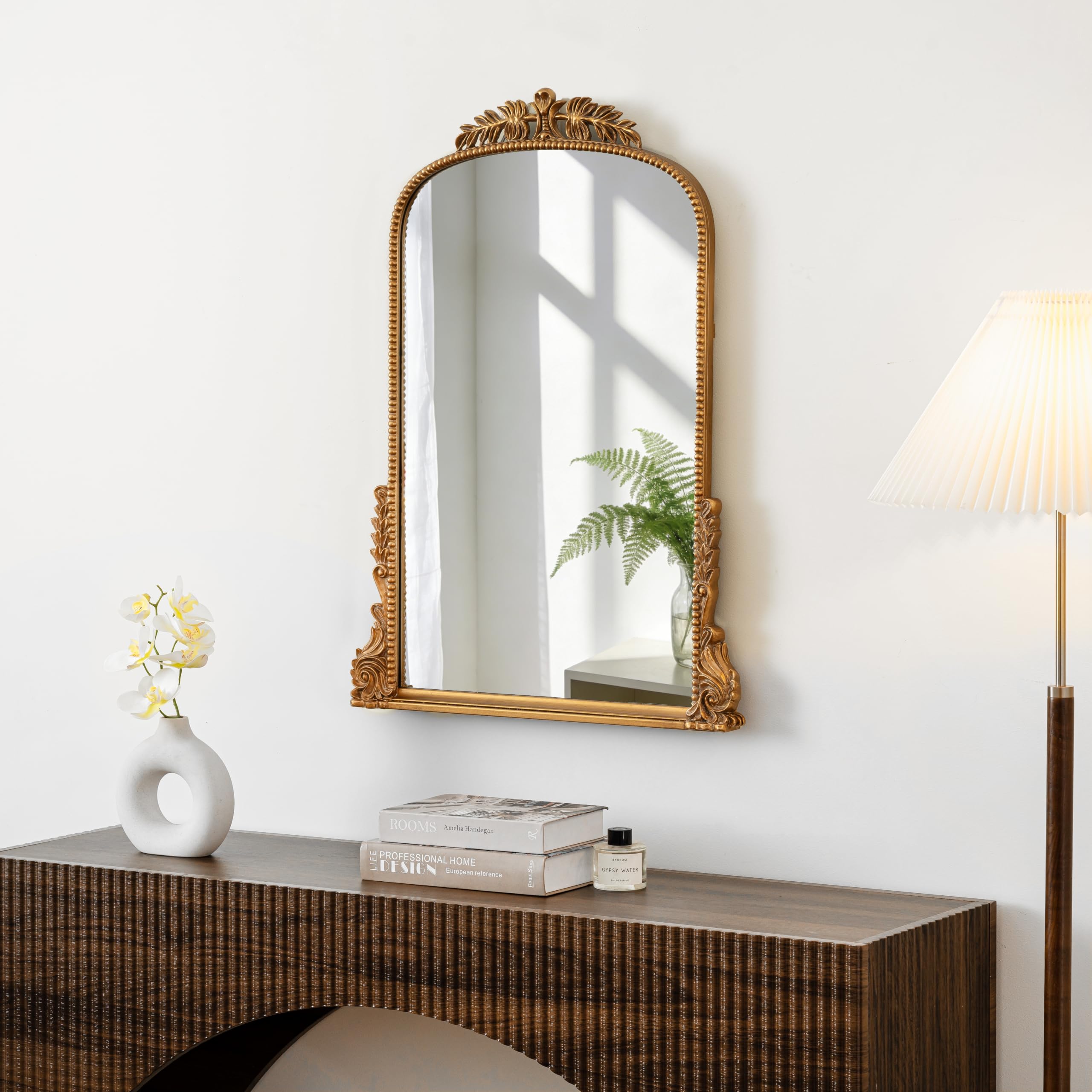 SHYFOY Ornamentado Oro Barroco Antiguo Espejo de Pared, Espejos Decorativos para Baño Entrada Polvorín, Tradicional Elegante Espejo Antiguo, 80 X 60 cm