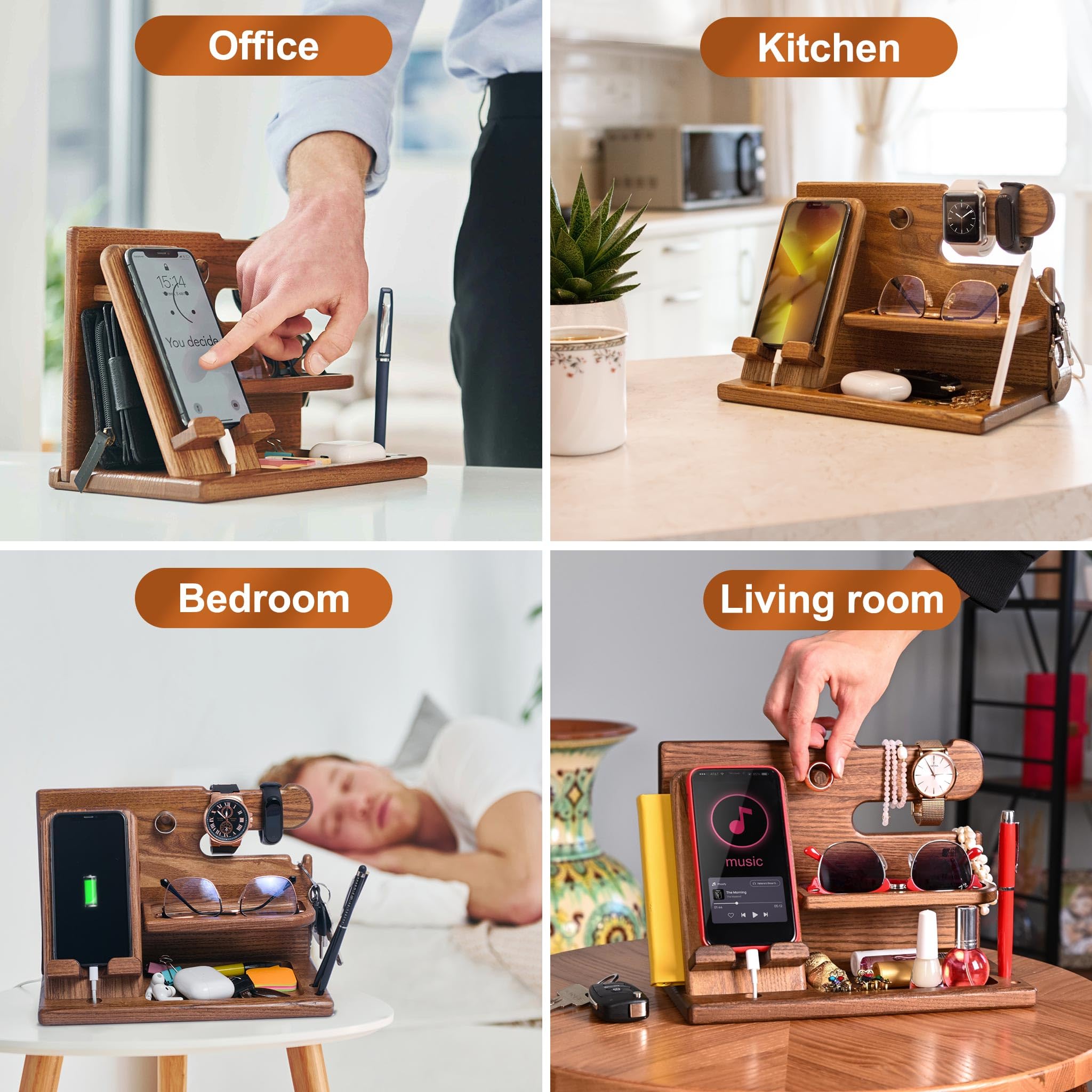 Amazon.com: TESLYAR Wood Phone Docking Station for Men - Desk or