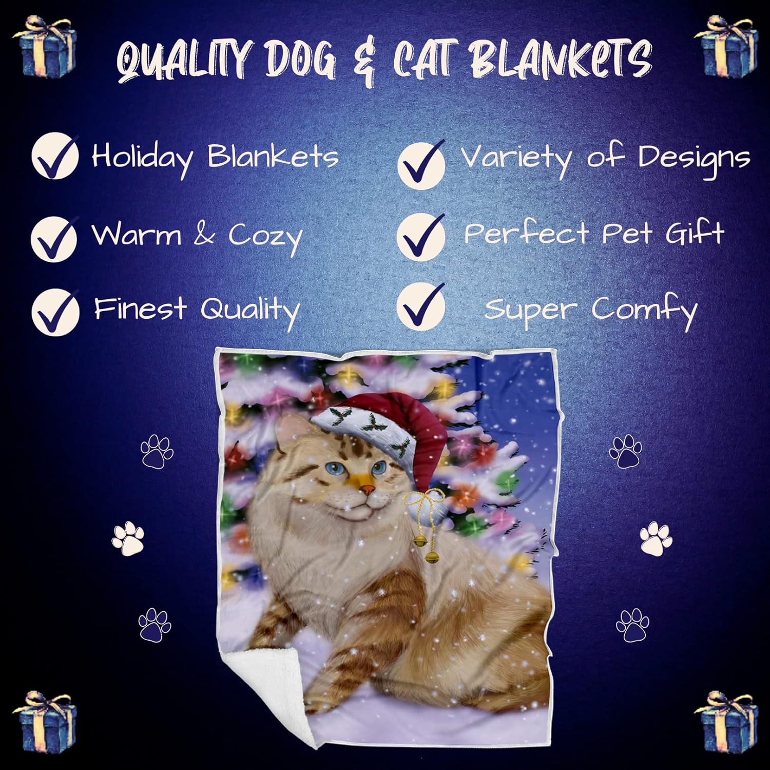 Doggie of the Day American Bobtail Cat Blanket - Christmas Winterland Wonderland - Super Soft & Warm Pet Theme for Sofa or Bed, Warm Fleece, Sherpa or Woven Material, BLNKT88371 (30x40 Fleece)