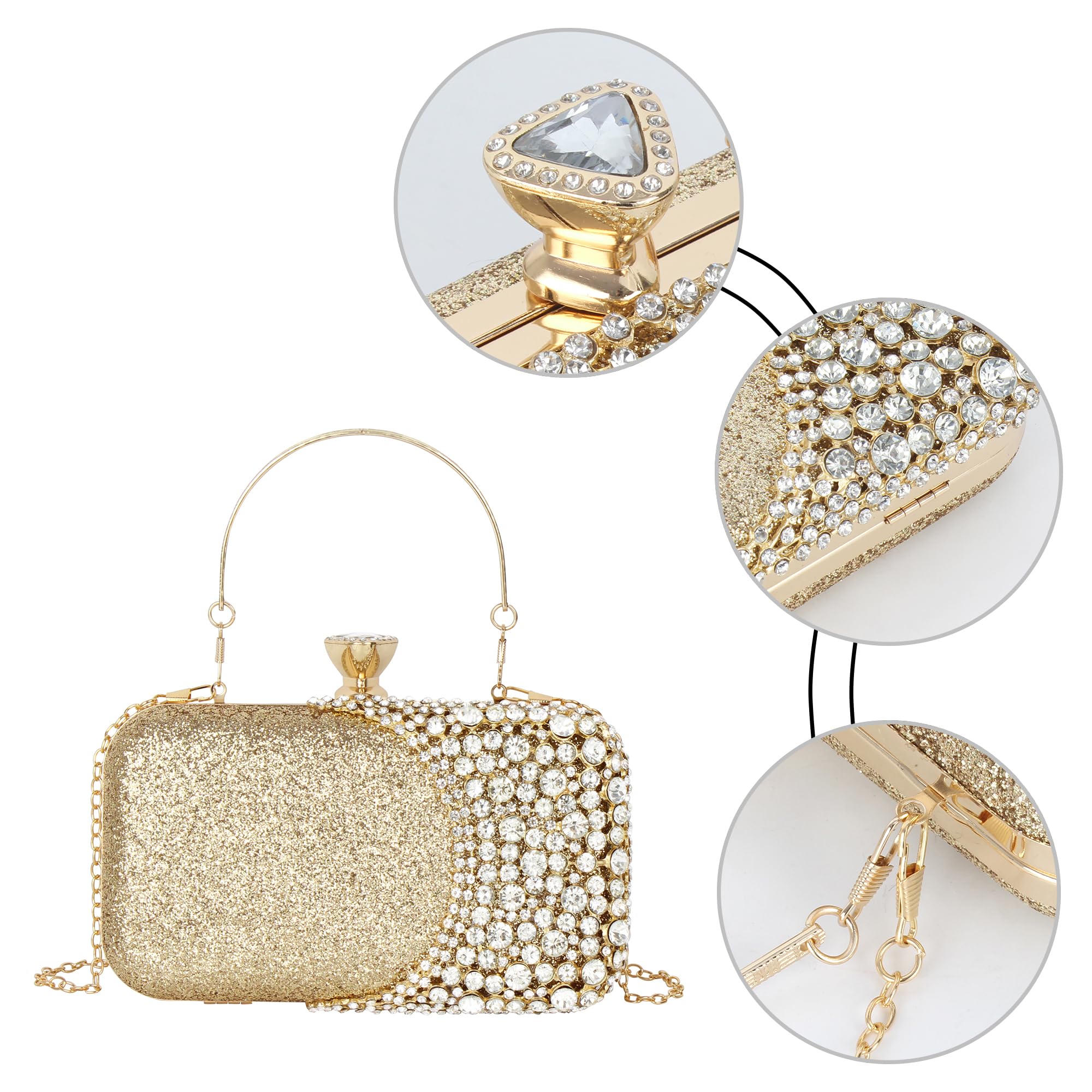 Reberomantic Bolso de mano de metal con patrón de celosía para mujer, cadena geométrica