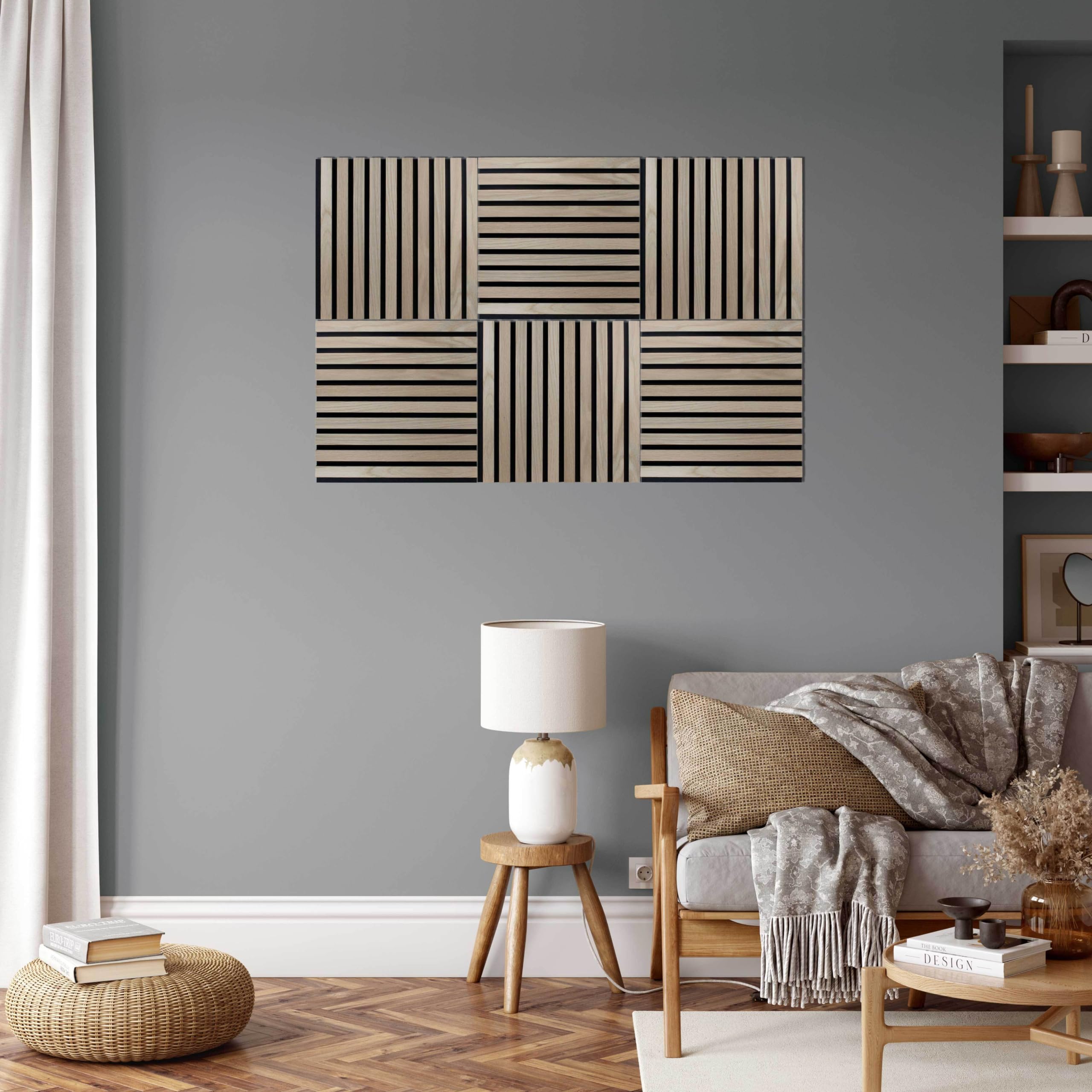 PROVISTON Zestaw 4 paneli ściennych 3D akustycznych 400 x 21 x 400 mm dąb naturalny fornirowane płyty MDF drewniane podłoże jako materiał nośny