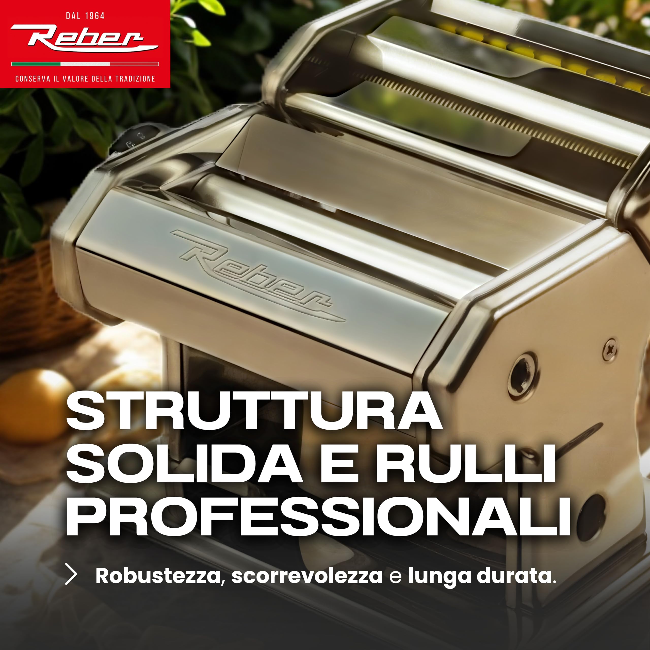 Reber Macchina per la Pasta Fresca Elettrica e Manuale 60 W, 2 Velocità | 9 Livelli di Spessore, Rulli da 150 mm, Sfogliatrice e Taglio Doppio 1,5 + 6,6 mm - PastaReber Kit Elettrico Silver