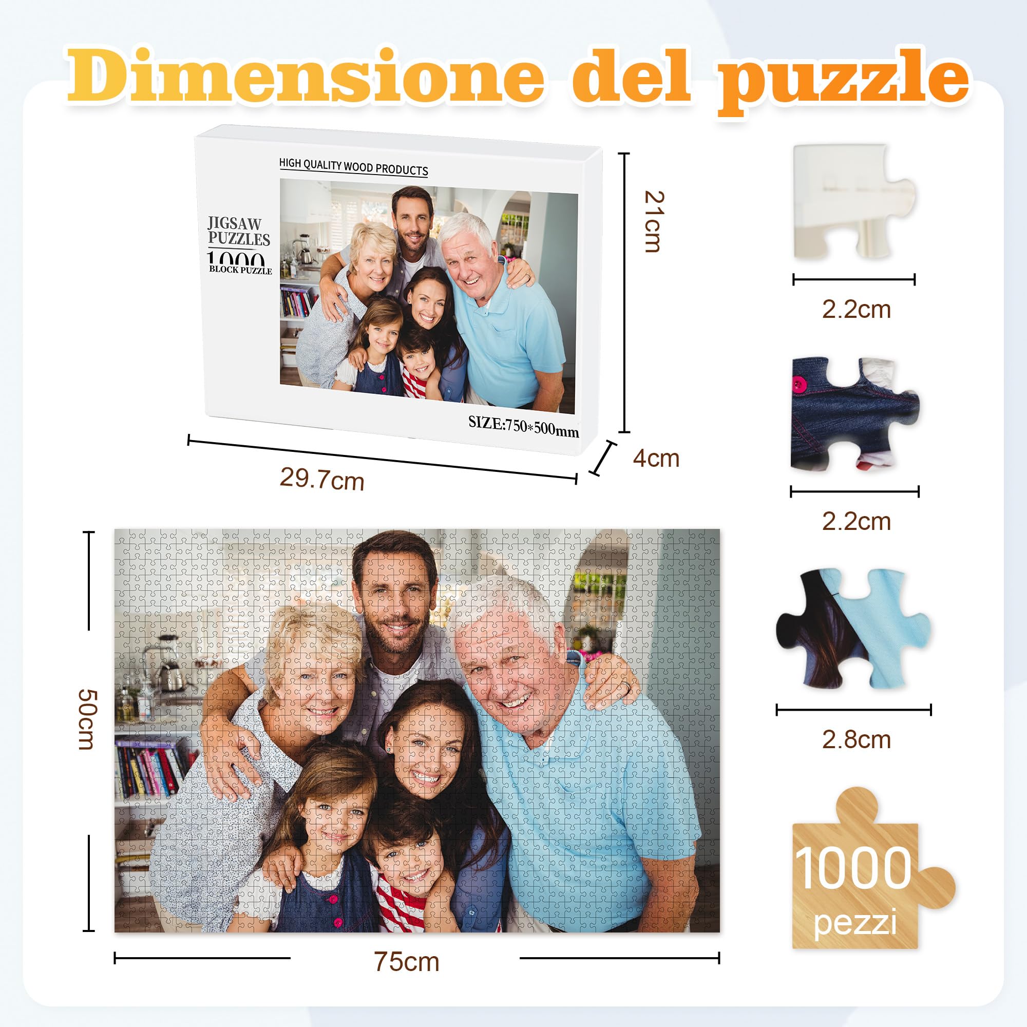 Easycosy Puzzle Personalizzato con Foto, 1000/500/300 Pezzi, Stampa in HD per Adulti Famiglie Immagine Personalizzata Testo Puzzle Regali per Compleanno, Festa del Mamma Idee Regalo