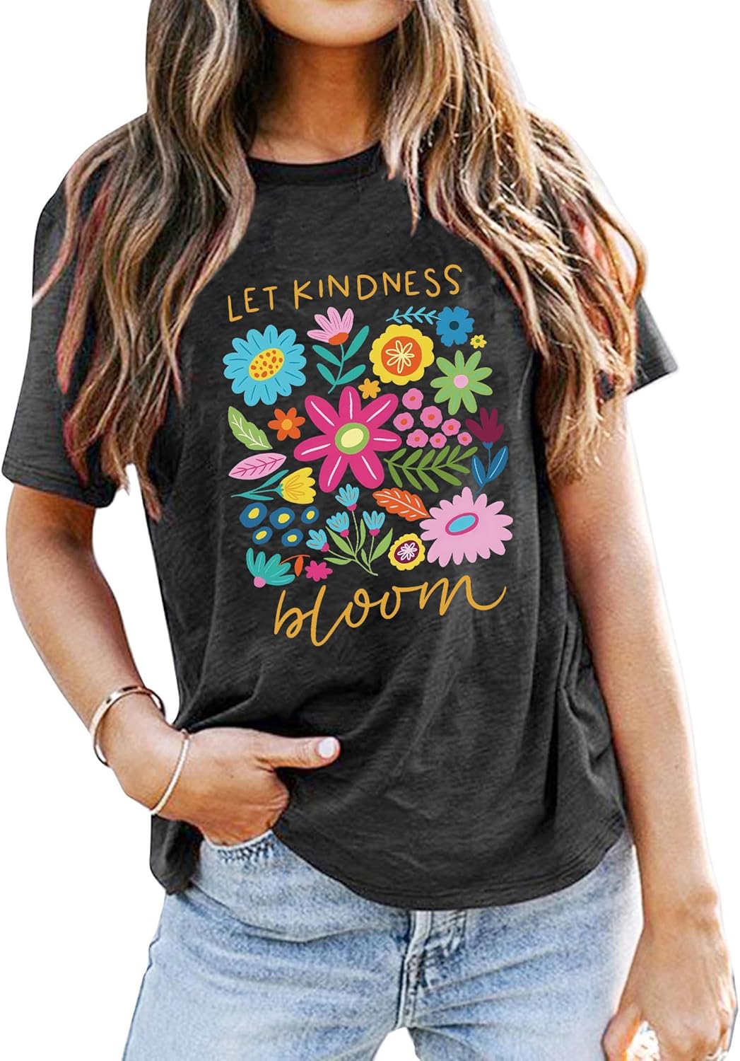 Womens Vintage Flowers Shirts Let Kindness Bloom Be Kind Floral Wildflowers Graphic Tee Casual Short Sleeve Tops - Image 2