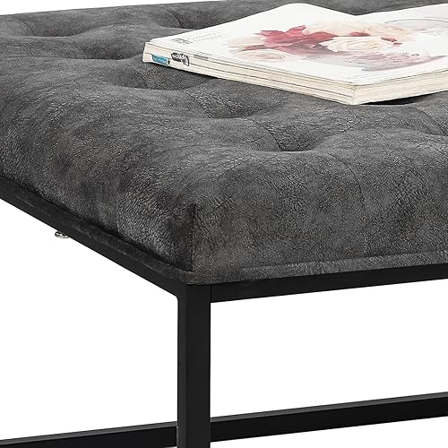 Miniatura 4 de Adeco Mesa de centro otomana cuadrada de 34 pulgadas con lujoso cojín de asiento copetudo con botón y base de metal fuerte, taburete tapizado de