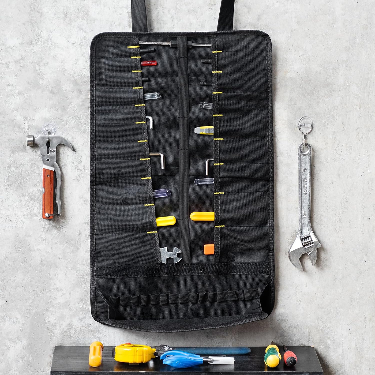 Without Tools for Wrench Screwdriver Pliers Roller compartments Organisers/Canvas roll up Pouch for Men/Small Socket Wallet