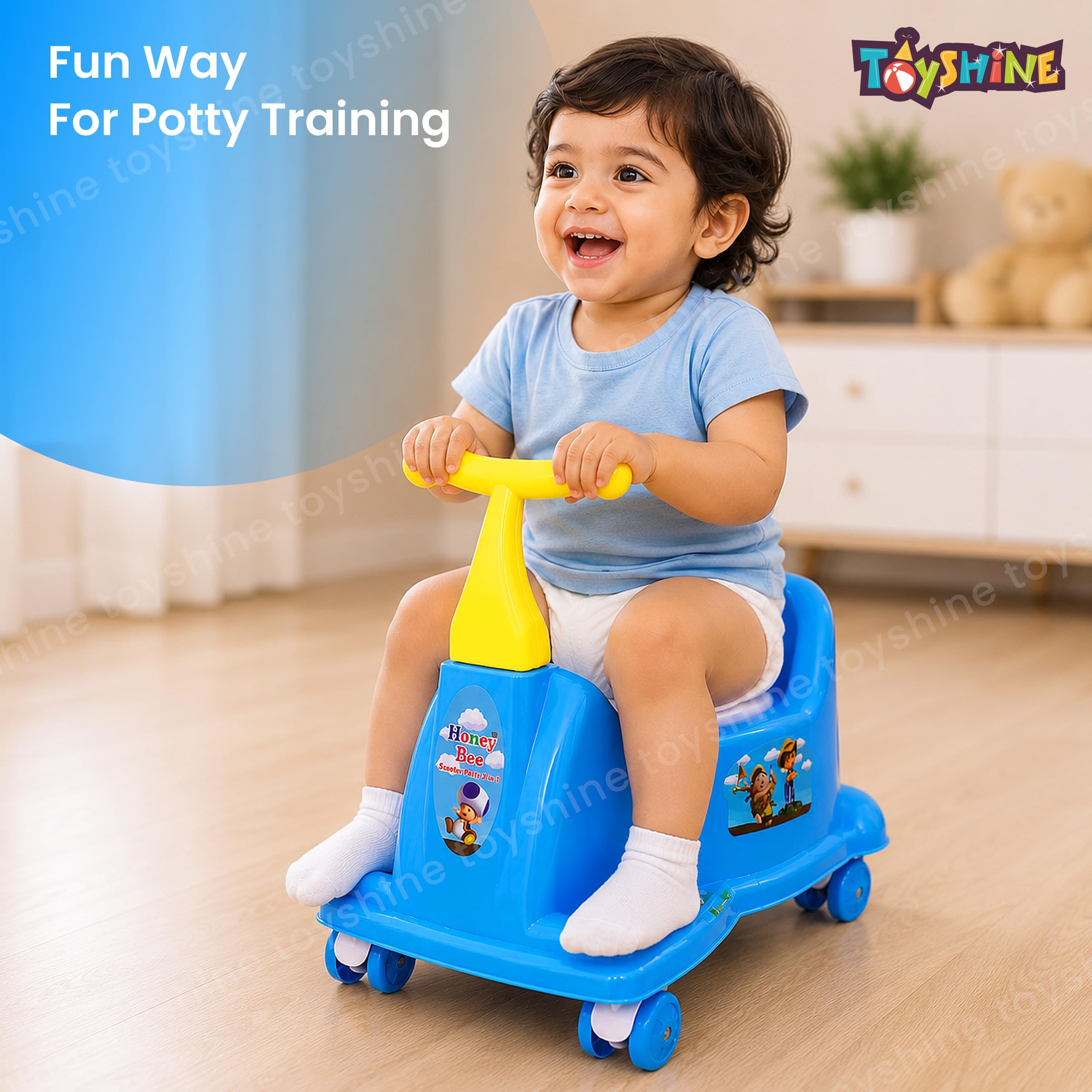 Toyshine 2 in 1 Rider Cum Potty Chair, Pot Seat Potty Training for kids - Blue Green- RIding Scooter - Blue 3