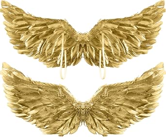 Jenaai 2 Pieces Halloween Angel Wings Costume Feather Angel Wings with Elastic Straps Cosplay Wing for Costume Party