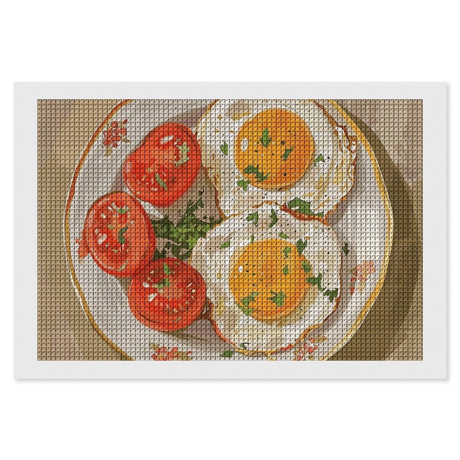 NONHAI Diamond Painting Kits for Adults - DIY Diamond Art Kits for Beginners - Full 5D Paint Drill Diamond Dots Paintings- Eggs and Tomatoes Diamonds Pictures Gem Art and Craft Wall Decor 8"x12"