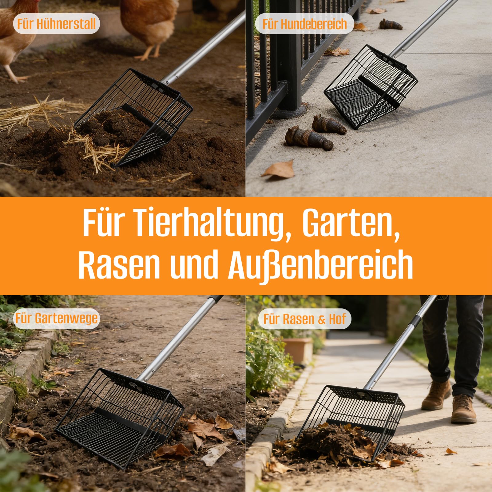Hühnerkotschaufel Lang, Multifunktional Chicken Poop Scooper, Einstellbare Siebschaufel, für Hühnerstall Trennung von KOT und Schutt von Sand, Hühnerstreu Schaufel, Hühnerstall Zubehör (155CM)