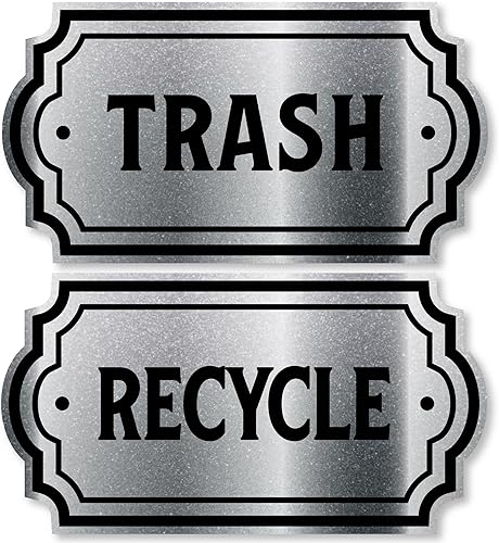 Símbolo de logotipo de reciclaje y basura, aspecto dorado elegante para botes de basura, recipientes y muros, adhesivo de vinilo laminado., Plateado