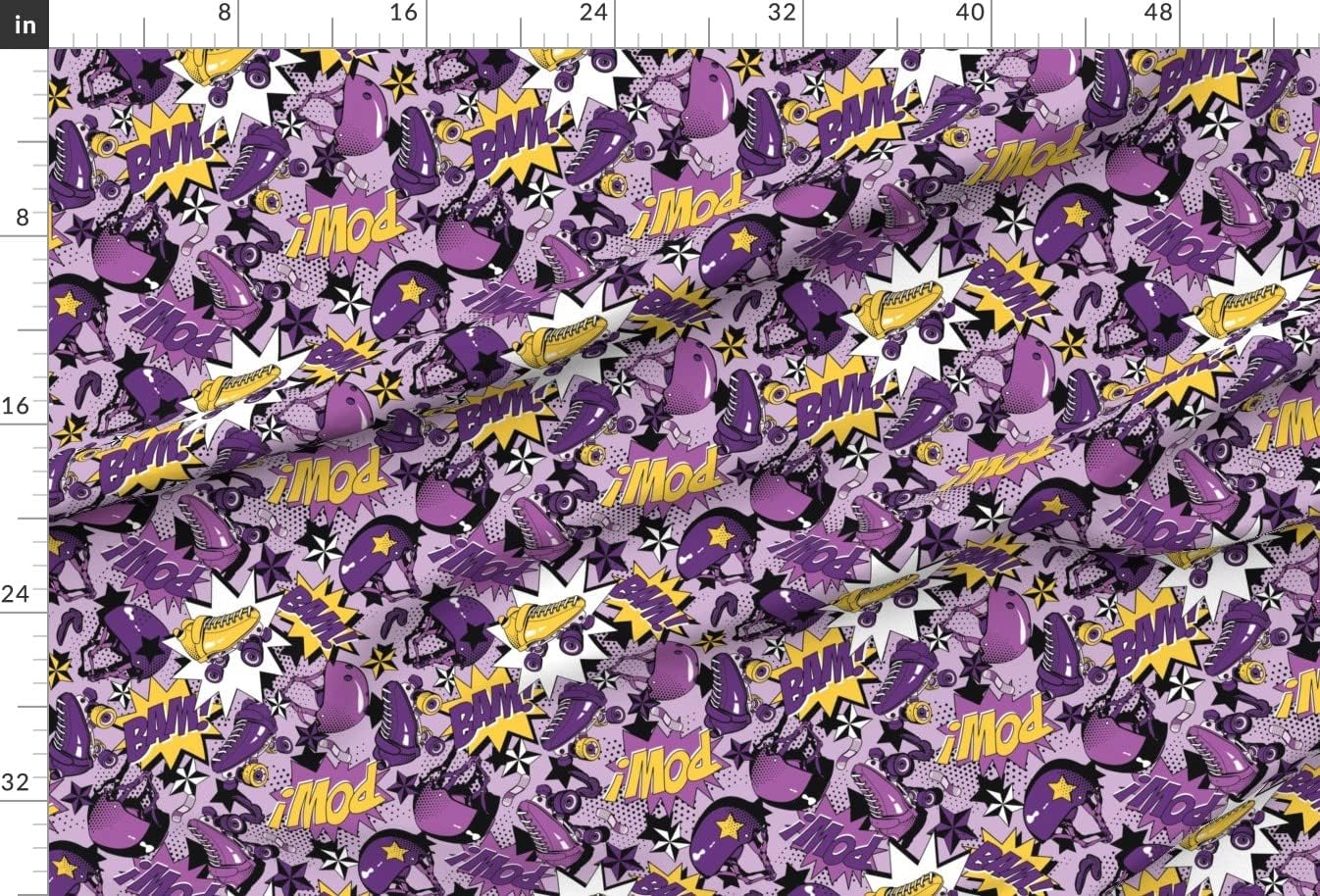 Spoonflower Fabric - Roller Derby, Skate, Athletic, Pop Art, Comic, Cartoon, Typography, Printed on Chiffon Fabric by The Yard - Sewing Fashion Apparel Dresses Home Decor