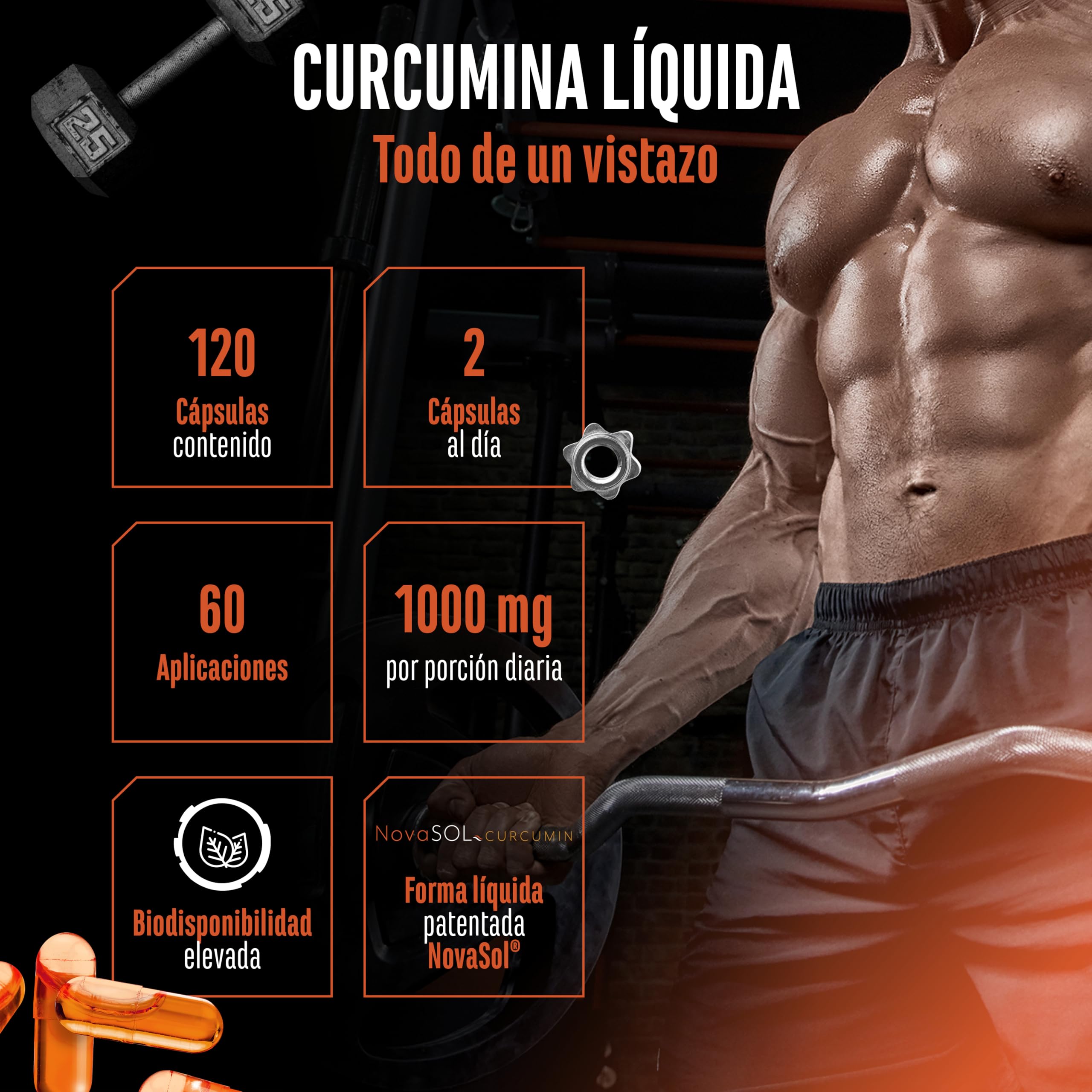 Curcuma NovaSol® - 120 cápsulas líquidas - 1000 mg de curcumina por dosis diaria - Con tecnología patentada NovaSOL® - 185 veces mayor biodisponibilidad gracias a la forma líquida - vegano