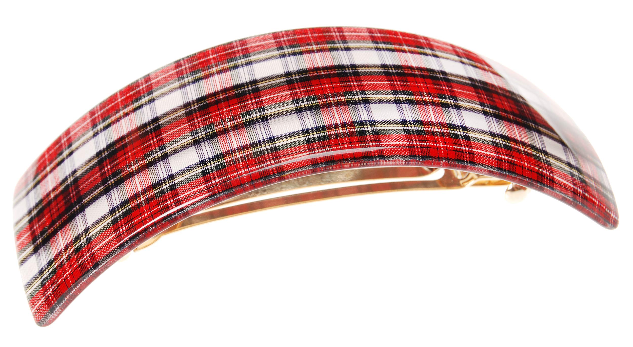 France Luxe Rectangle Volume Barrette - Tartan Plaid - Tartan Plaid Red/White
