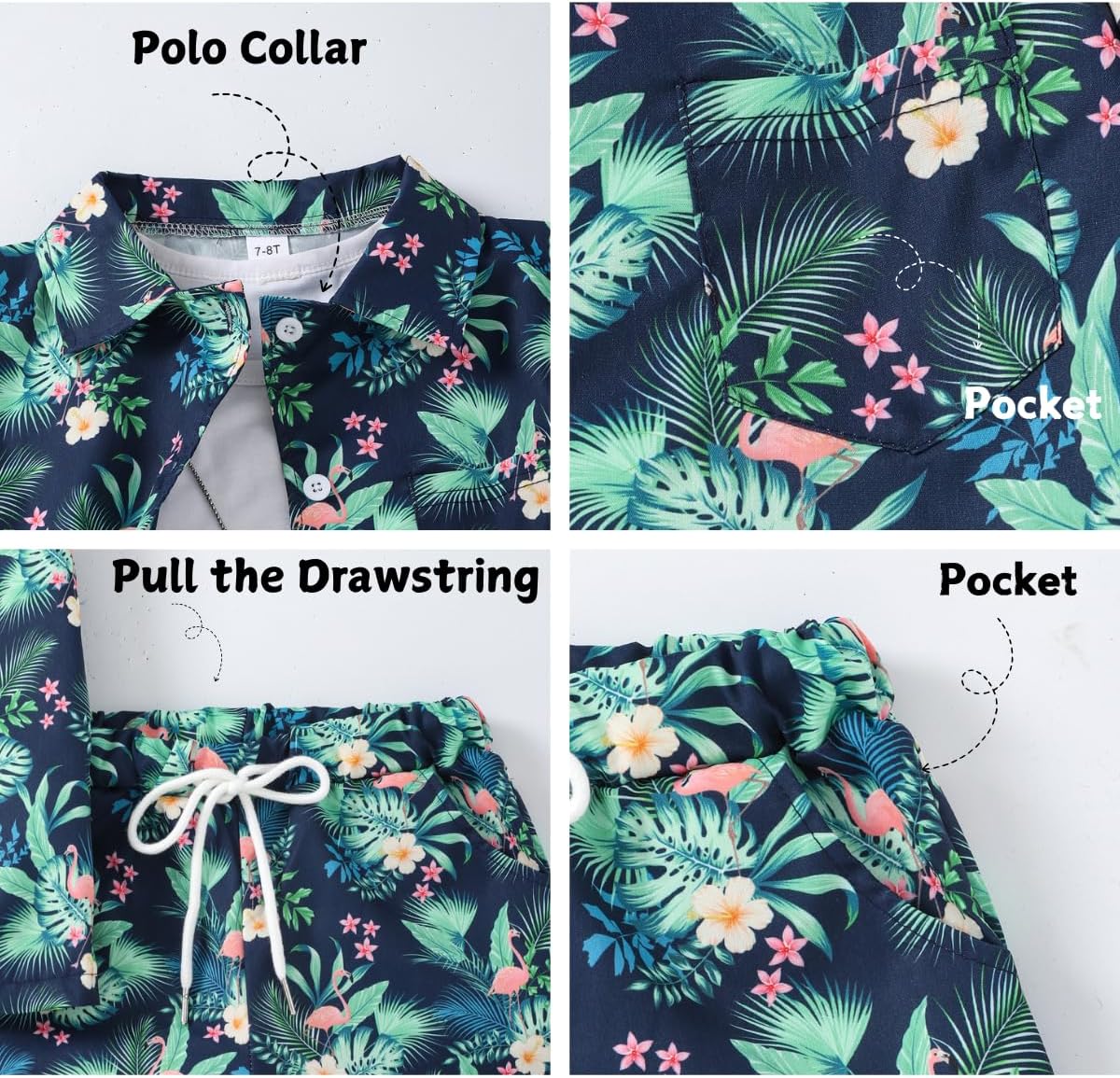 Boys Summer Outfits 2Piece Casual Hawaiian Shirt and Short Set Holiday Beach Shirts for Kids Size 7-14 Years