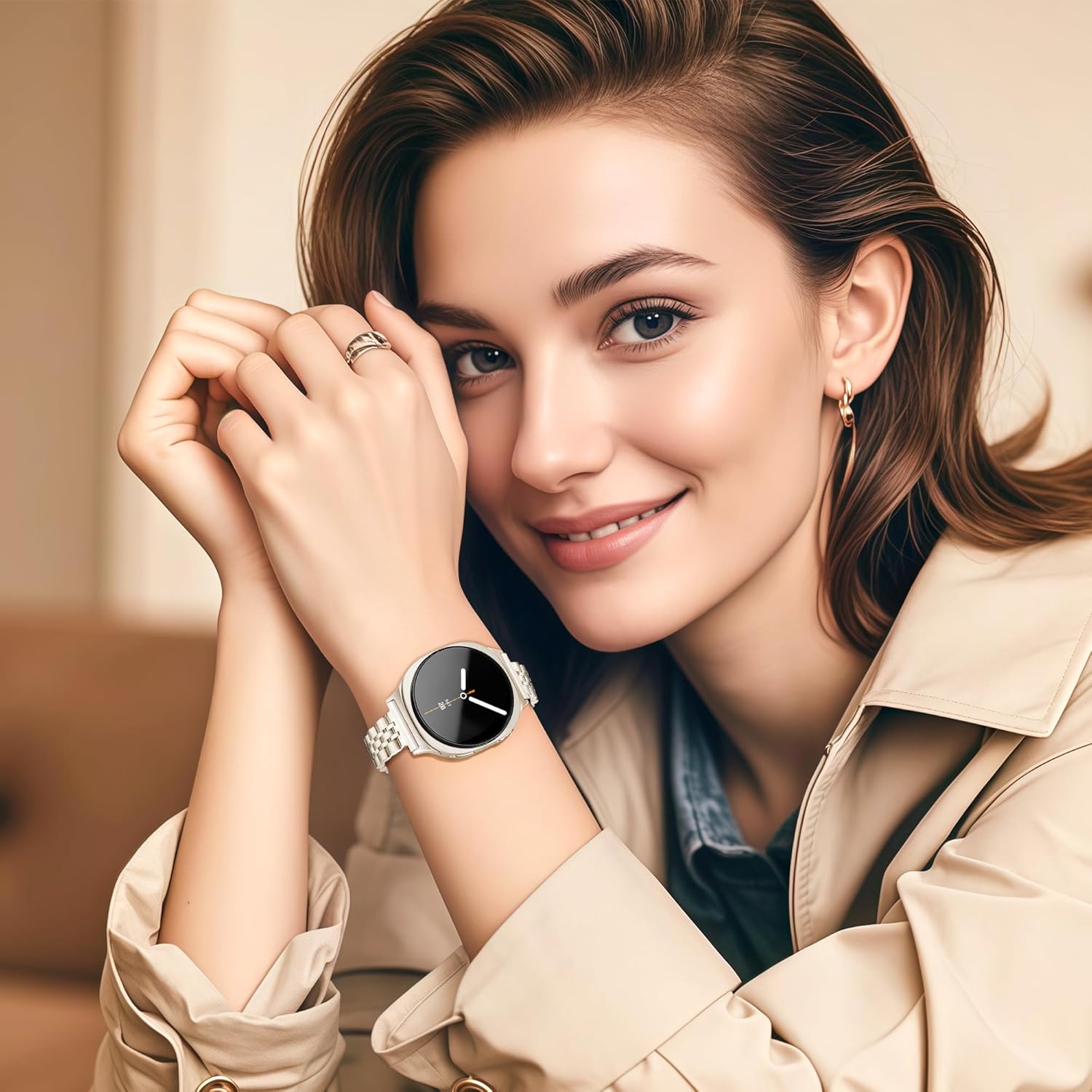 wipalor Galaxy Watch 8 8 Classic 7 6 5 4 FE 40mm 44mm 46mm Bands for Samsung Watch Bands, 20mm Watch Band Women Thin Metal Galaxy Watch Band for Samsung Watch Band 6 4 Classic/5 Pro/Active 2-Starlight - Image 5