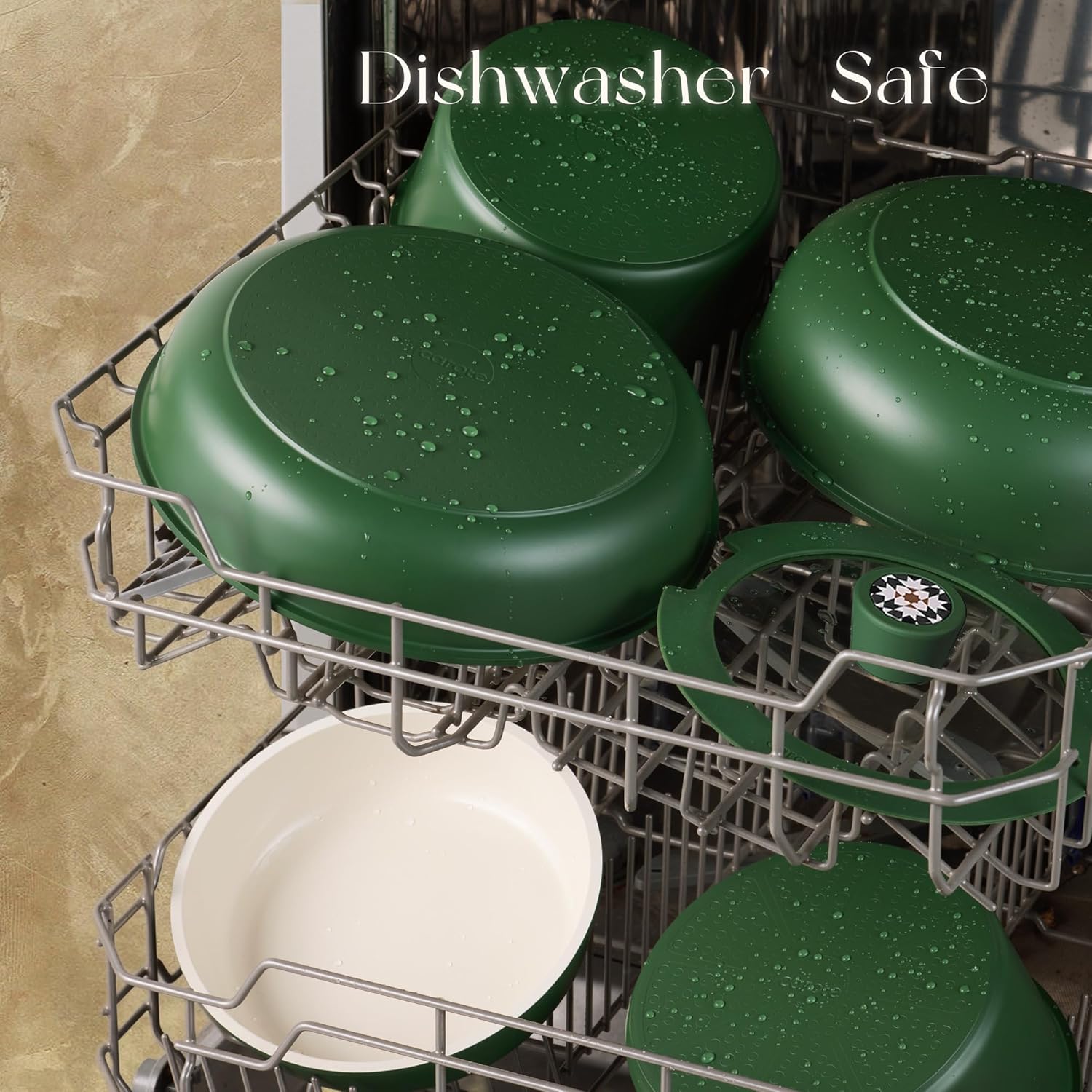 CAROTE 19Pcs Ceramic Cookware Set, Pots and Pans Set Non stick, Non Toxic Cookware Detachable Handle, Kitchen Cooking Set - Induction Cookware, Dishwasher/Oven Safe, PFAS Free, Green - Image 6