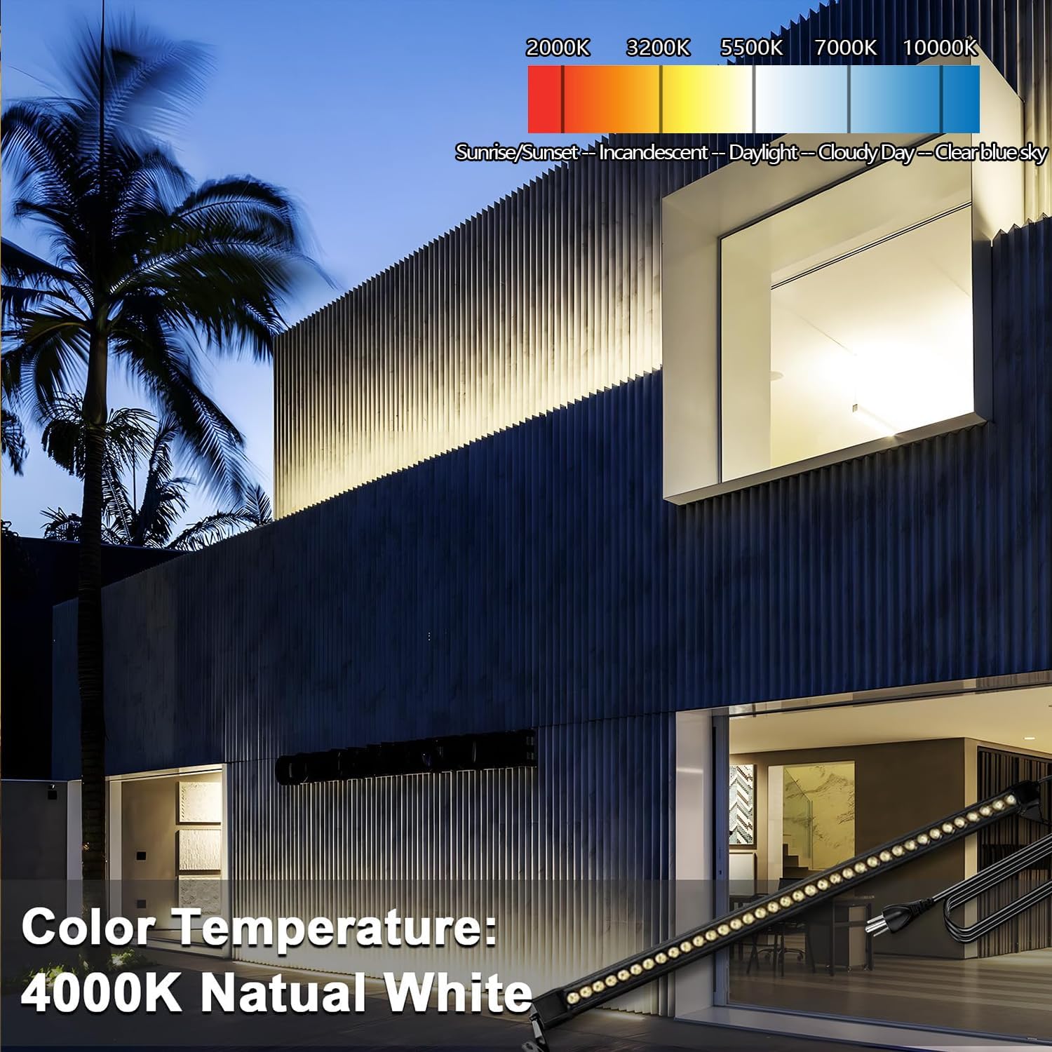 2 Pcs 4FT Wall Washer Light Bar, 72W Waterproof Outdoor Lighting, 4000K Natural White LED Lights, High Bright Wall Washer Lights Outdoor for Building Wall, Yard, Church, Batting Cage， 120V Plug in