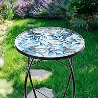 Vista 2 de MUMTOP Mesas auxiliares de patio, mesa auxiliar de mosaico para exteriores, 14 pulgadas, color azul y transparente, mesa auxiliar redonda de cristal