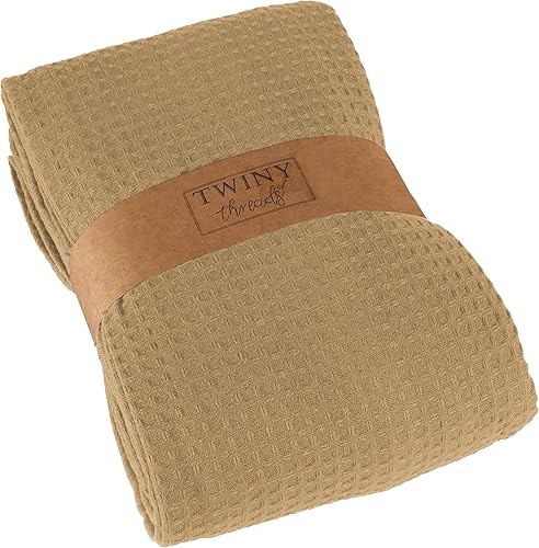 Miniatura 7 de TWINY threads Manta de punto gofre, 100 % algodón, tamaño King, 102 x 90 pulgadas, cálida, lavable, cómoda, para el hogar, sofá, manta para todas
