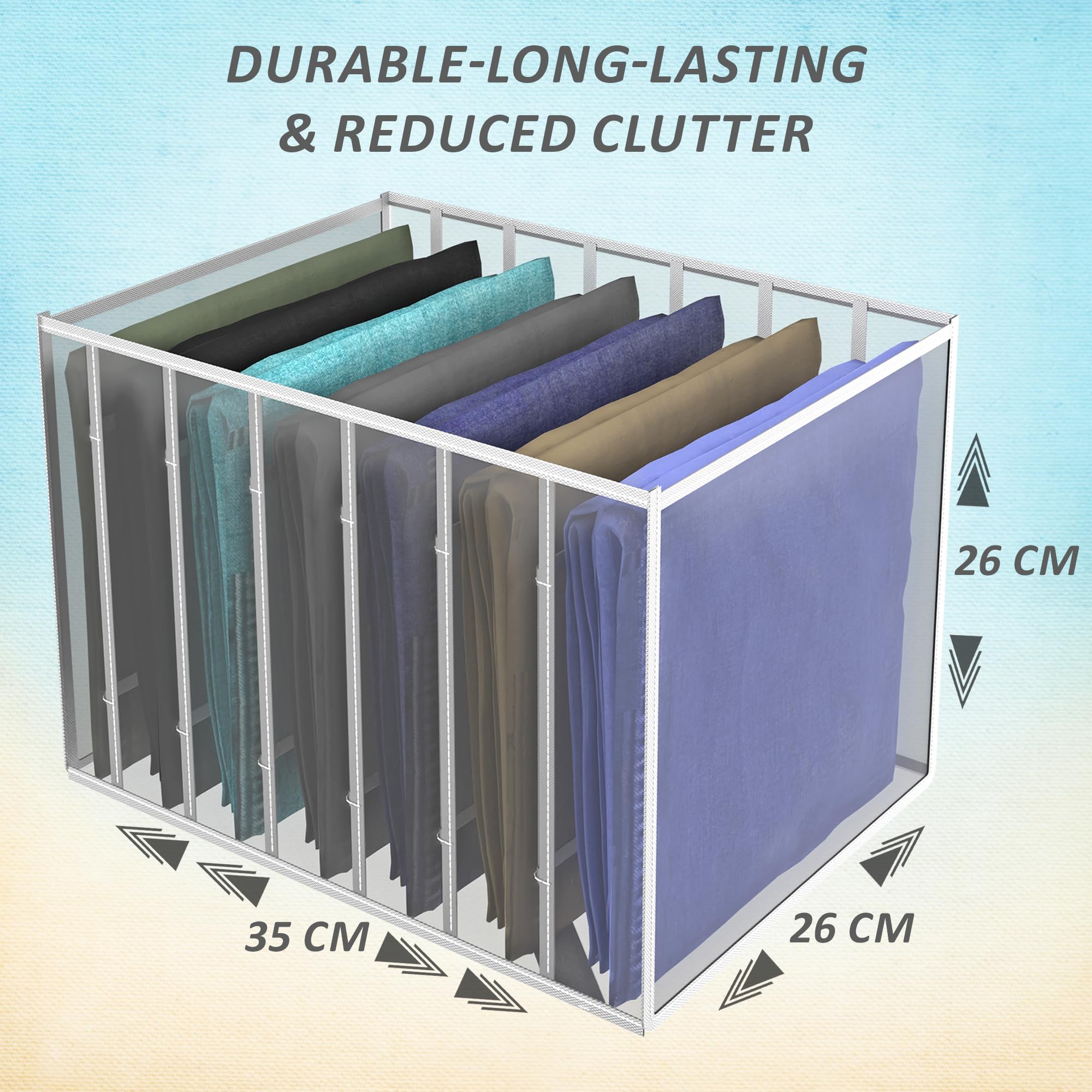 Kuber Industries Stoff-Organizer | Kleiderschrank-Organizer | Aufbewahrungsbox mit 7 Fächern für Jeans-Hosen und Hemden | Faltbarer Schubladen-Organizer aus PVC | transparent | .40 mm | 3 Stück | Weiß