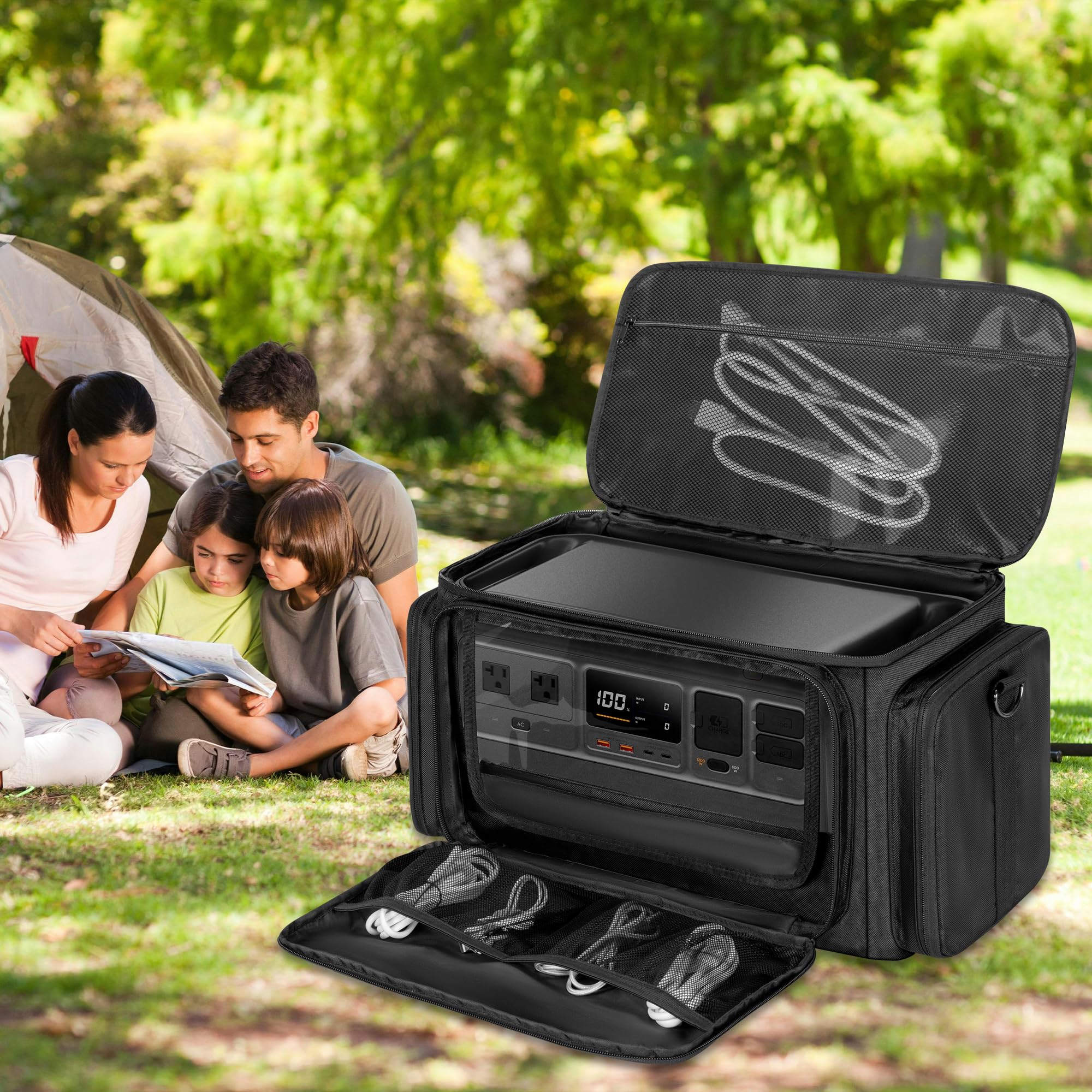 Trunab Estuche de Estación de Energía Portátil Compatible con DJI 1000. Bolsa de Hombro Protectora con Panel frontal Transparente y Cremalleras Laterales que Disipan el Calor, Negro | Bolsa de almacenamiento de viaje con correa para el hombro y panel fron