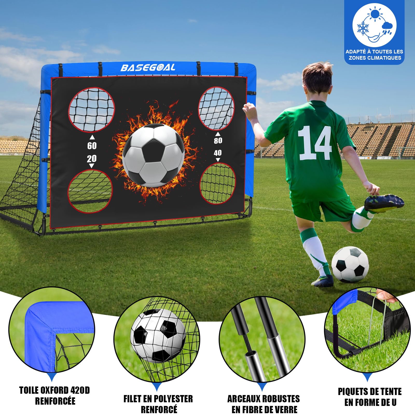 Cage de Foot Exterieur avec Cible Suspendue et Sac de Transport pour Jardin