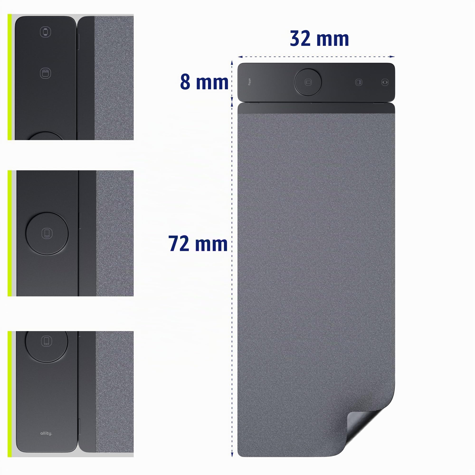 3-in-1 Schreibtischunterlage mit kabellosem Ladegerät – Laptopmatte, Tastaturunterlage, Mauspad Induktives Laden für Smartphone, für Smartwatch Schwarz, Filz & Kunstleder magnetisch, Abnehmbare
