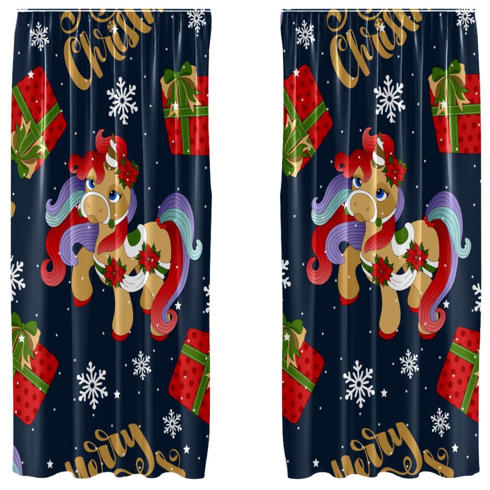 Cortinas de unicornio navideño para decorar el dormitorio infantil en Navidad